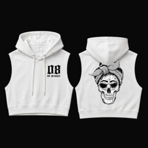 CROPPED MOLETOM CAPUZ SEM MANGA CAVEIRA BRANCO